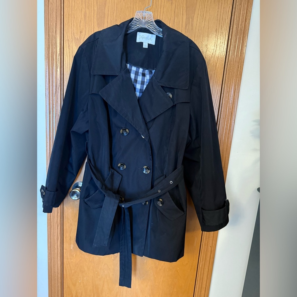 Relativity Black Double-Breasted Trench Lightweight Coat